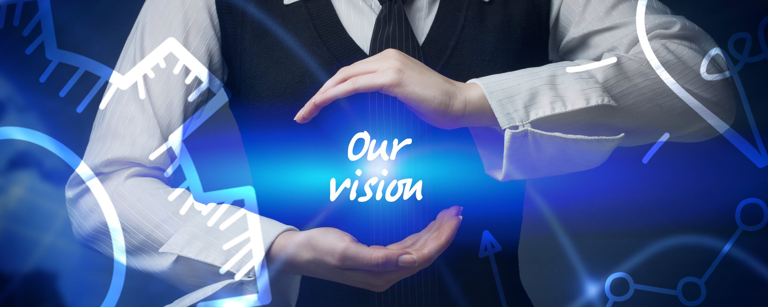 Businessman holding the words "Our Vision" written in light