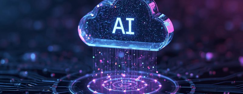 Cloud and edge computing technology data transfer concept. A large cloud icon is in the center, Ai Brain Cloud Big data, network, Science and futuristic ai cloud background concept.